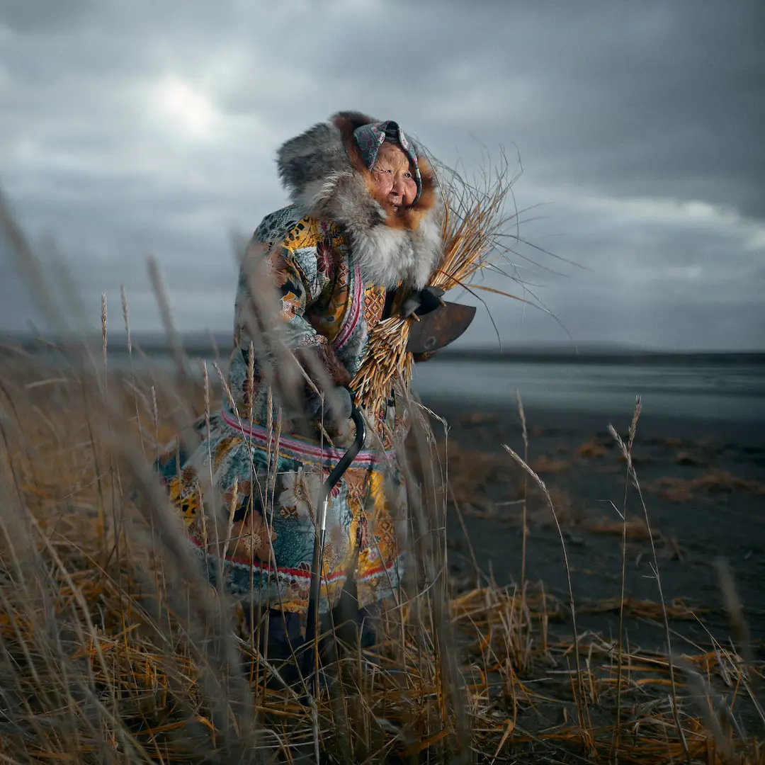 native alaskan in traditional garb