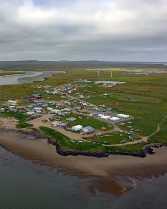 nunivak island, mekoryuk alaska as seen from air